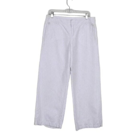 Mexx Wide Leg Pants Linen Blend White Grey Striped Size 10 - Picture 1 of 7